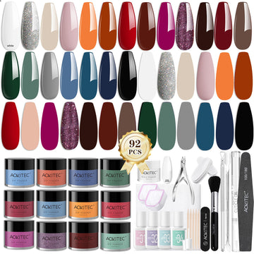 Aokitec 92 PCS Dip Powder Nail Kit with Everything - 20+1 Colors Dip nail Powde Set